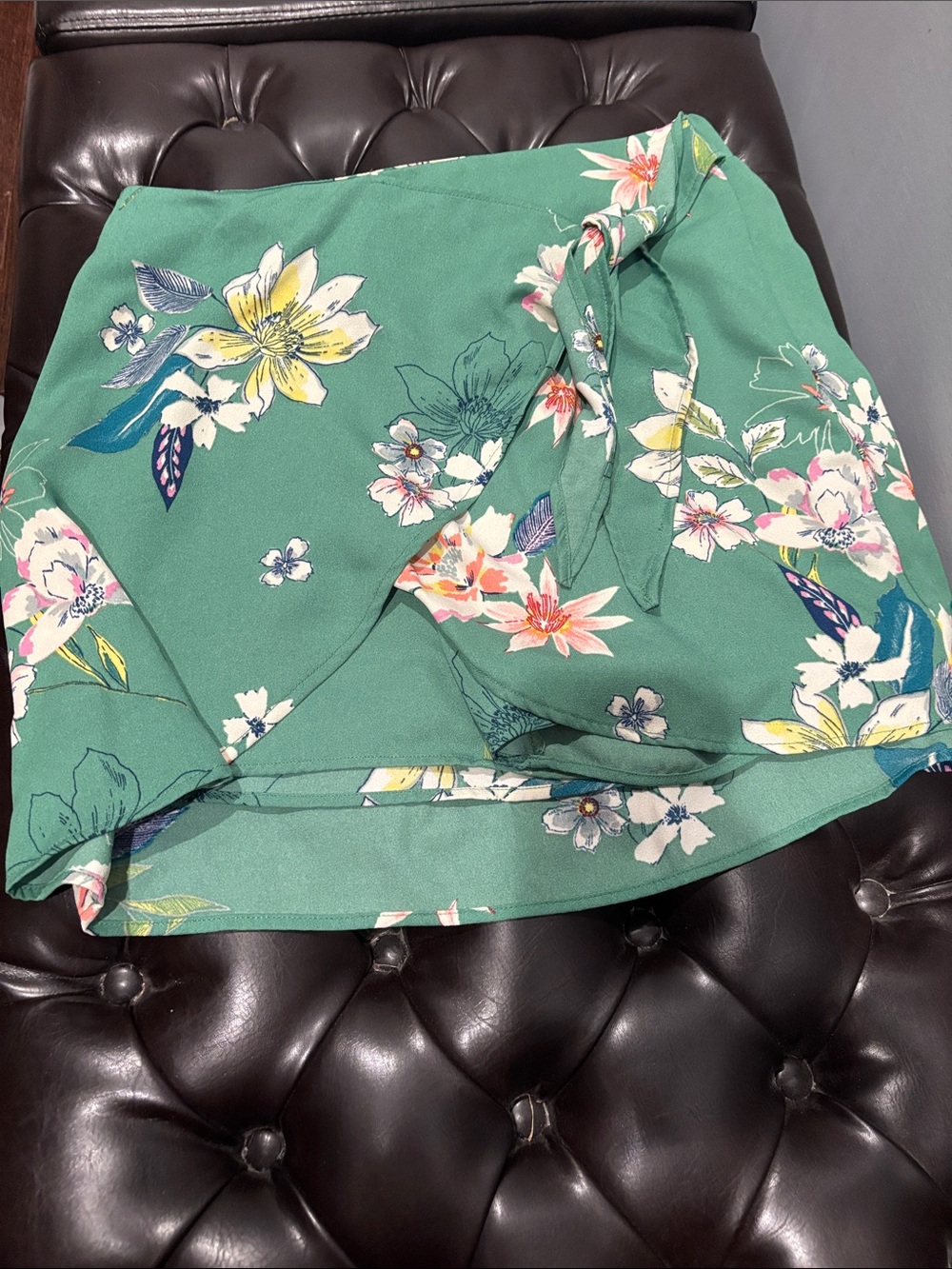 DR2 Floral Wrap Skort in Teal Green with Yellow & Pink Accents
